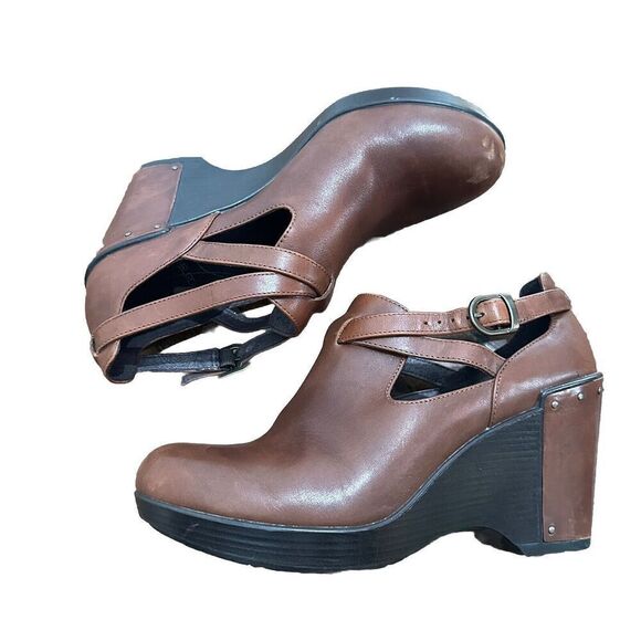 Dansko Shoes - Dansko Franka Antique Cognac Brown Full Grain Leather Strappy Comfort Clog Sz 40